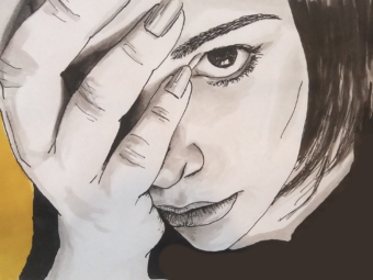 Inktober, zelfportret, inkt