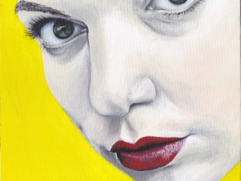 Zelfportret met gele achtergrond, acrylverf